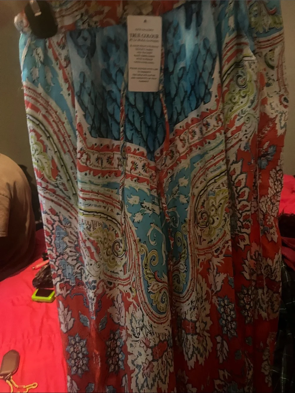 Paisley Print Two-Piece Skirt Set in Coral & Turquoise